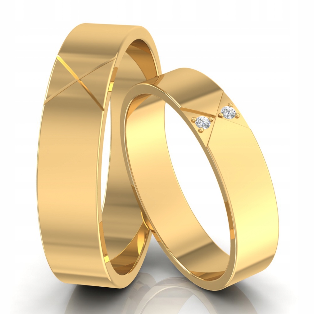 ZLOTE OBRĄCZKI ŚLUBNE Z CYRKONIAMI PŁASKIE GŁADKIE