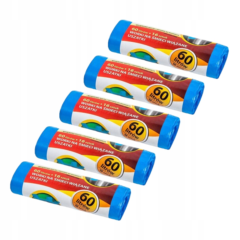 

5x Worki Na Śmieci Uszatki 60L 16 Szt