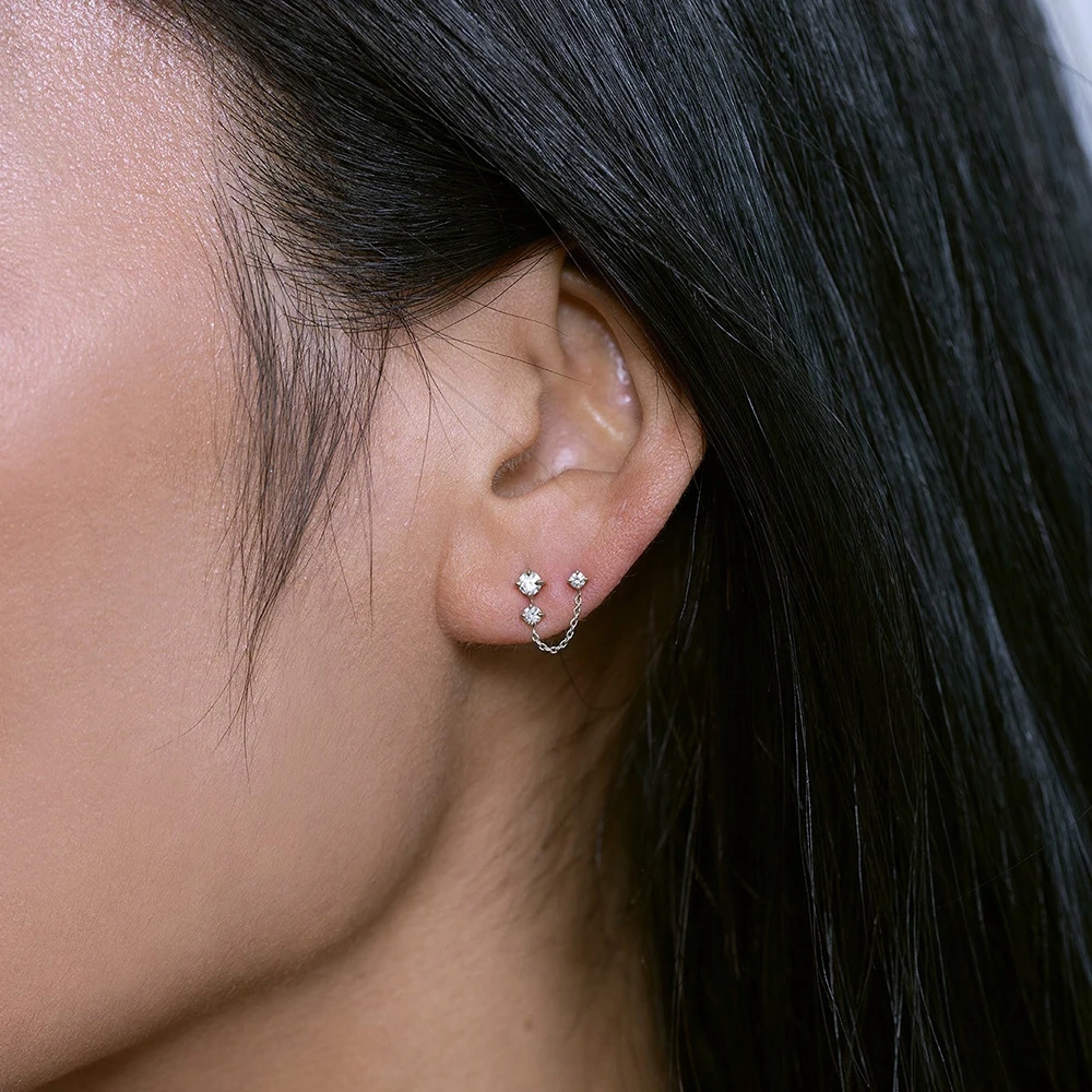 Aide Double Chain Studs Three Zircon Small Chain Tassel Materiał akryl