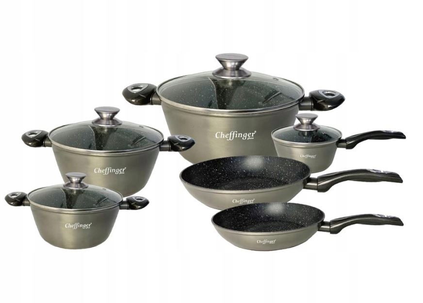 Cheffinger CF-FA1010 10 ks Súprava hrncov , mramor sivý povrch