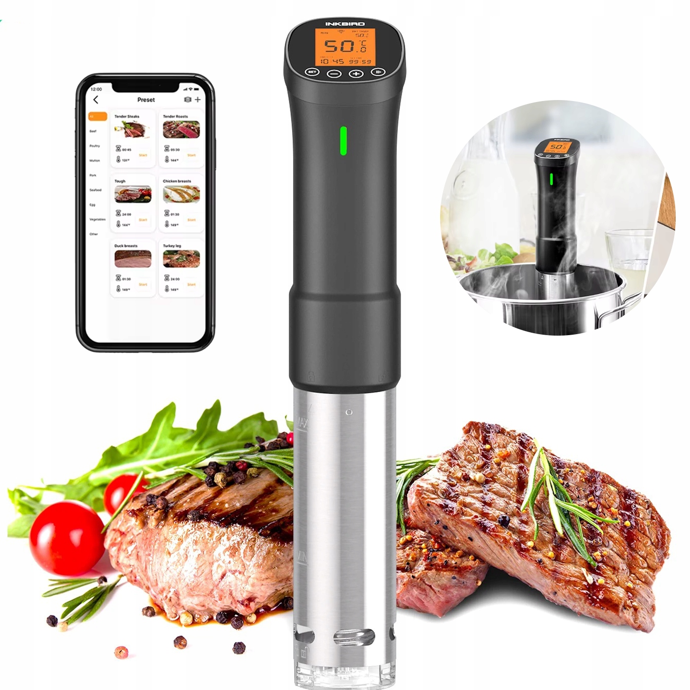 Ponorný cirkulátor na varenie Sous Vide 1000 W s Wi-Fi reguláciou teploty