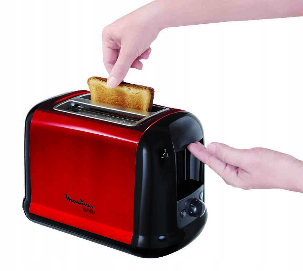 MOULINEX Toster Stal Nierdzewna Czerwony Czarny — miniatura 4