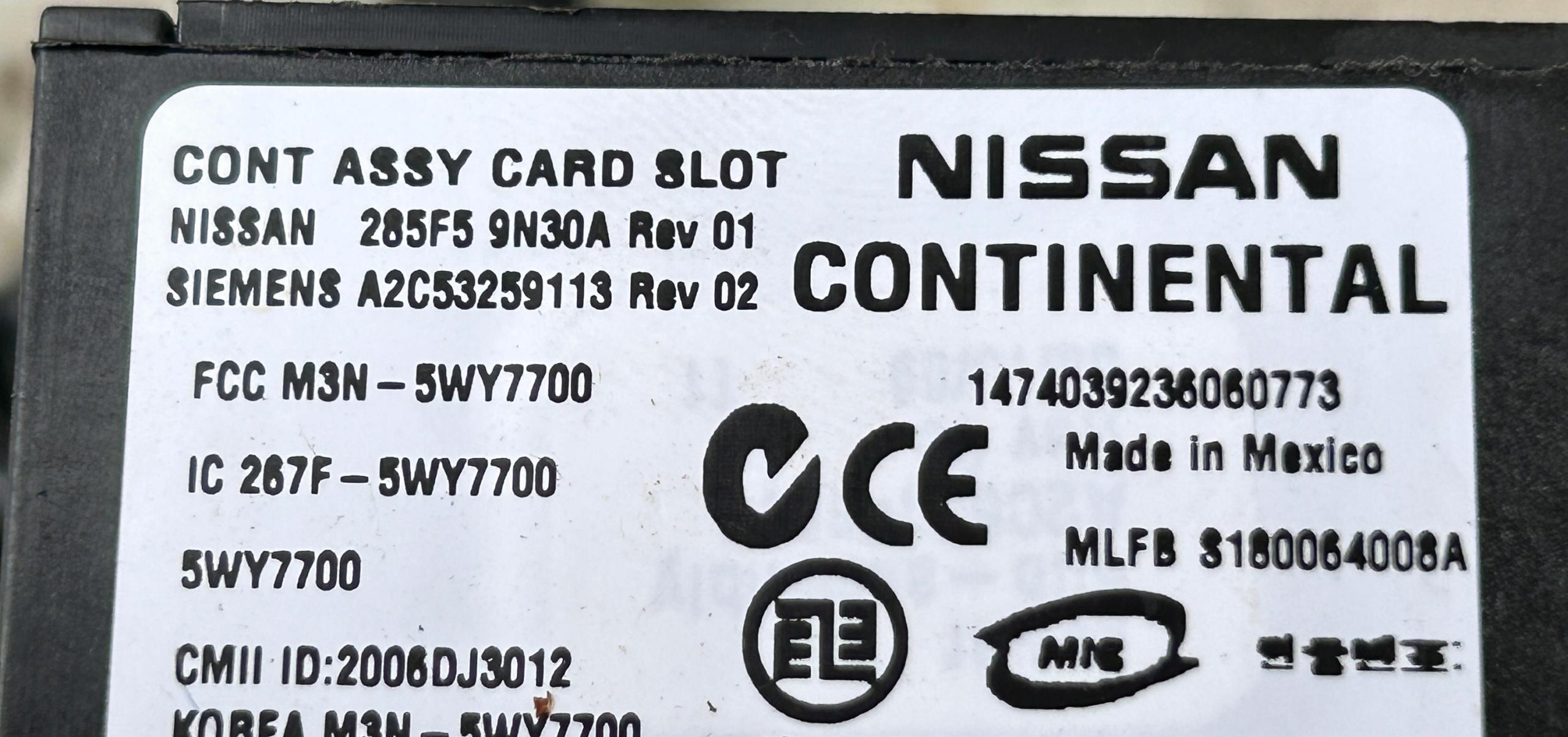 ignition NISSAN MAXIMA A35 09- 285F5-9N30A