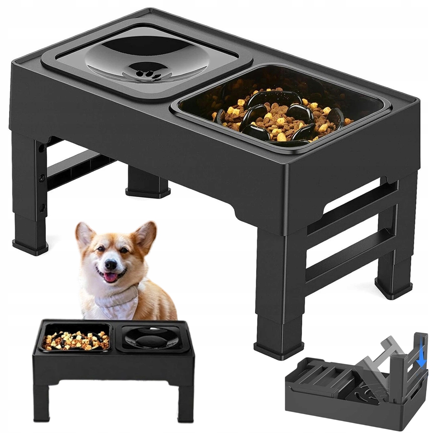 Levně Vyvýšená Nastavitelná Stanice Pro Krmení Psa S Miskou Slow Feed