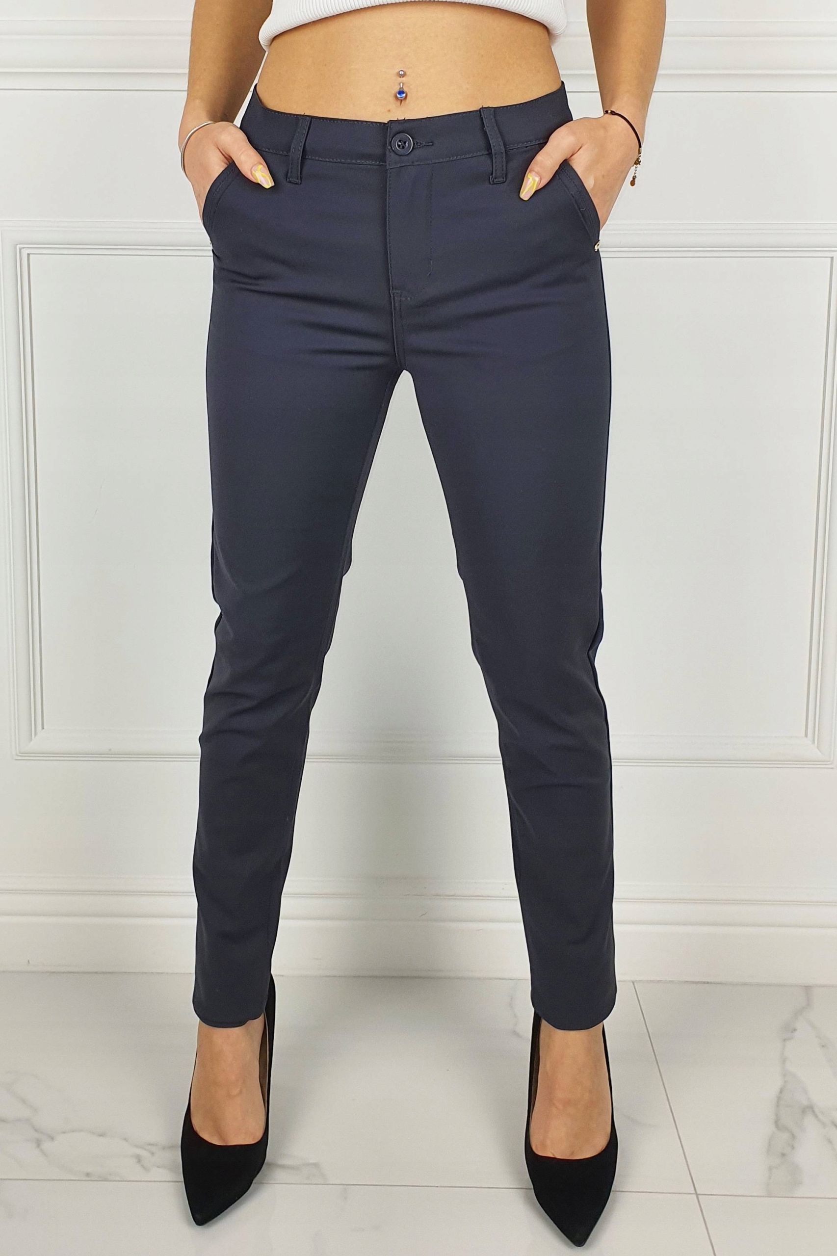 ELEGANCKIE SPODNIE DAMSKIE CYGARETKI PLUS SIZE Stan (wysokość w pasie) wysoki