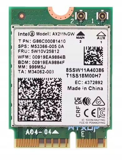 Síťová karta intel AX211 AX211NGW Wifi 6E 5374Mhz Bt 5.3 Win 10 11 CNVio