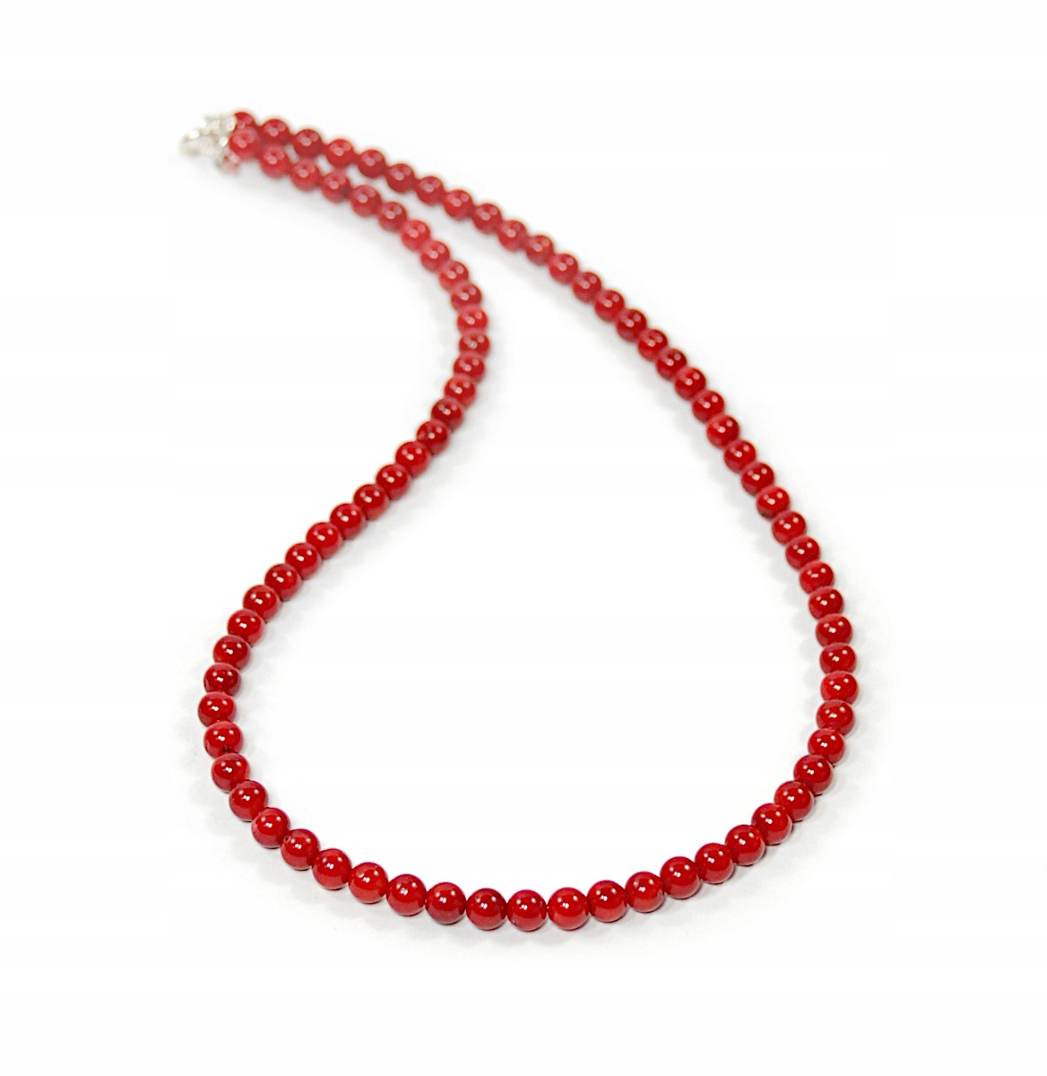 Naszyjnik czerwony Koral naturalny kulki gładkie 6mm zapięcie srebro 925