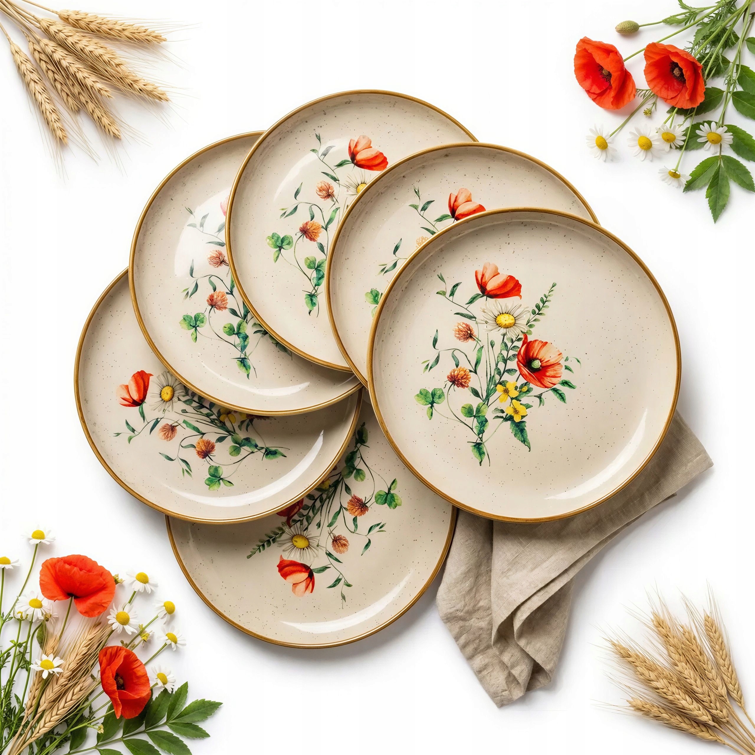 Talíř Set 6 ks Keramických Jídelních Talířů 24 cm Polní Květy Maki