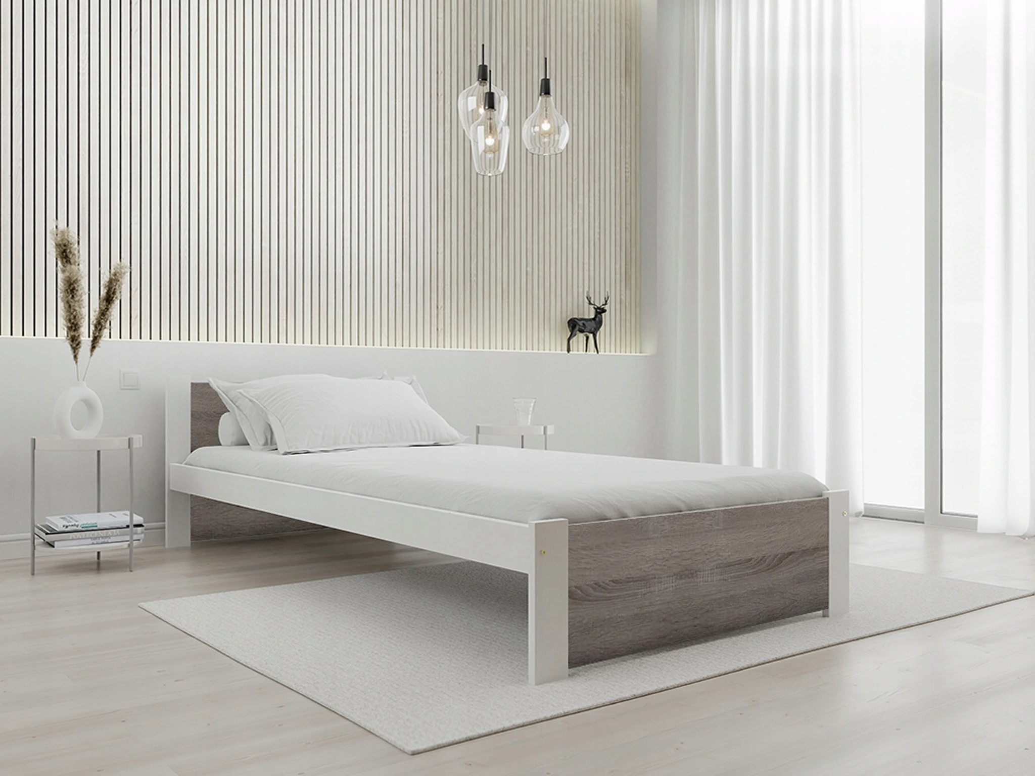 Postel Ikaros 90×200 cm, bílá/dub lanýž bez roštu, matr. Bez matrace