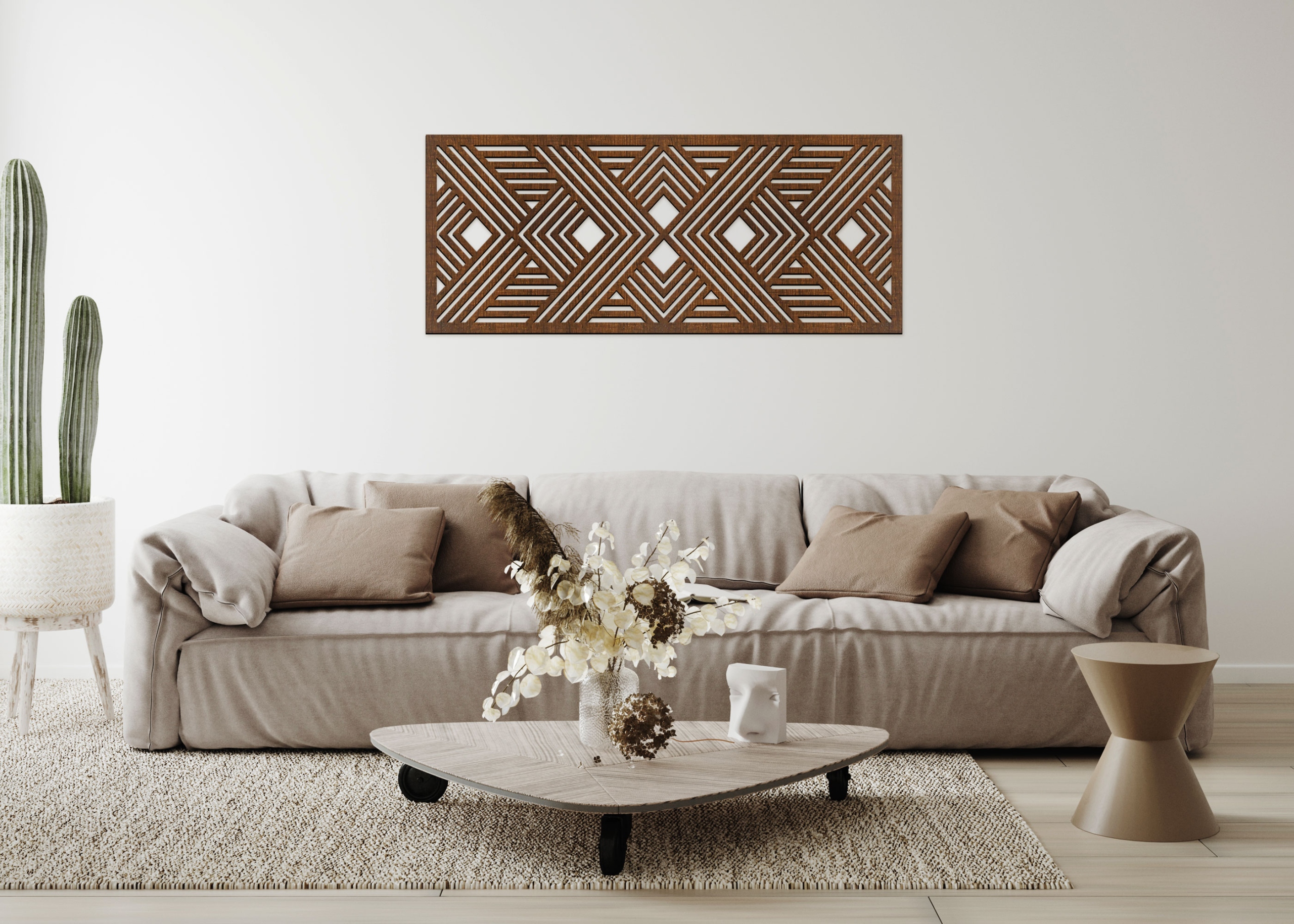 Duży Drewniany Obraz Geometryczny do Salonu, Boho Szerokość produktu 60 cm