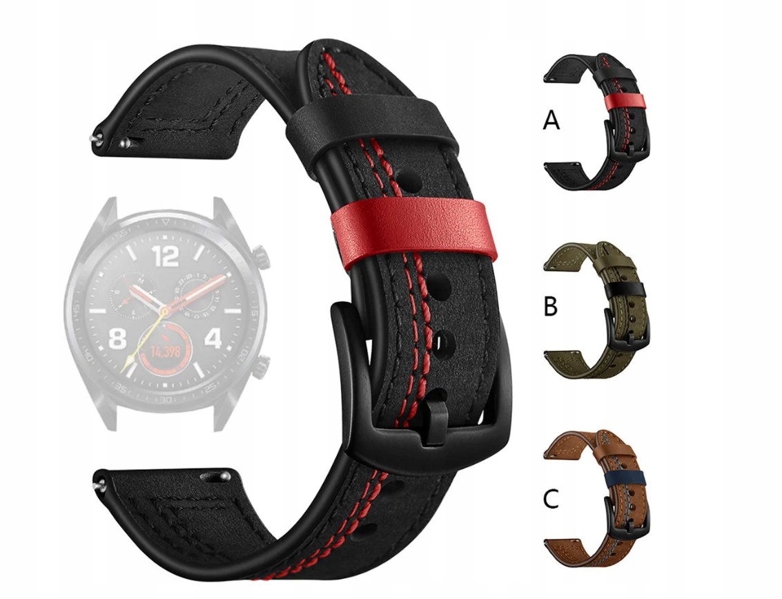 Pasek do męskiego damskiego zegarka 22 mm czarny naturalna skóra matowa