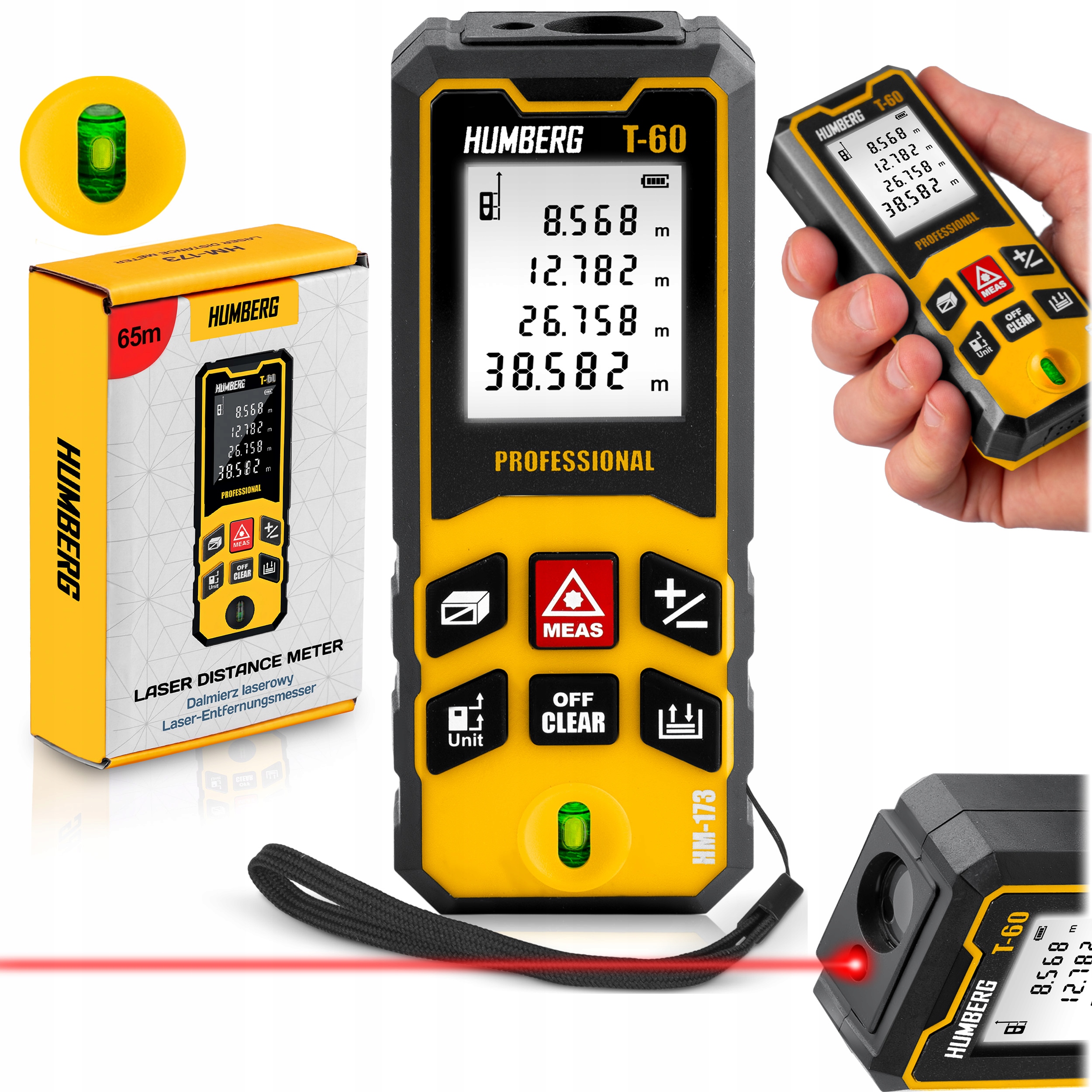 Dalmierz Laserowy >>60m<< Kątomierz Cyfrowy Miernik Poziomica Humberg