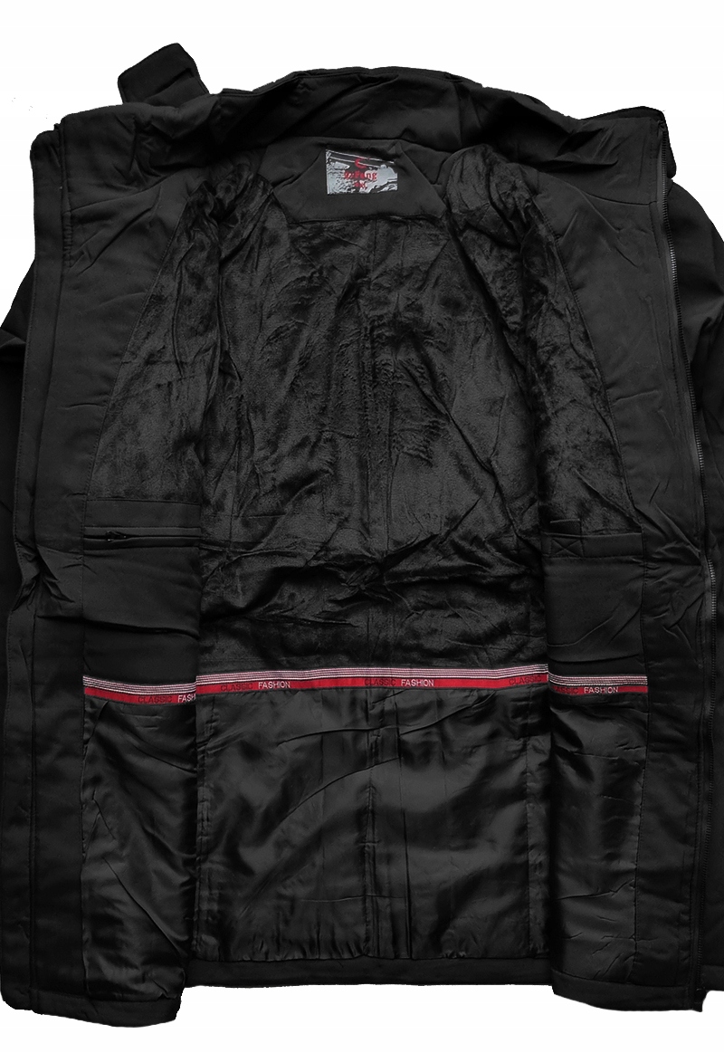 CIEPŁA KURTKA MĘSKA SOFTSHELL 5000 FUTERKO ZIMOWA KAPTUR CZARNA XXXXXXL 6XL Kolor czarny