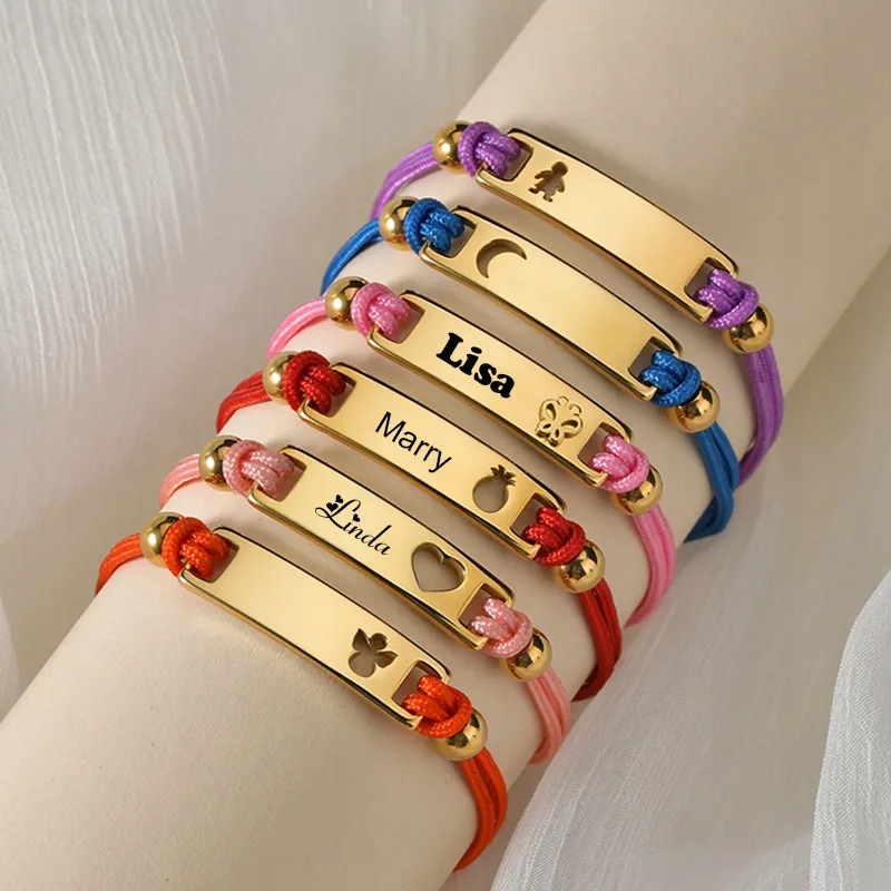 Personalized Engrave Kid's Name Id Bar String Bracelets For Boy Girl Materiał Inny