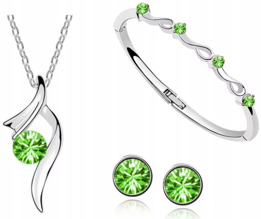 Komplet Stříbrný náhrdelník Náušnice Náramek Olivín Postříbřený