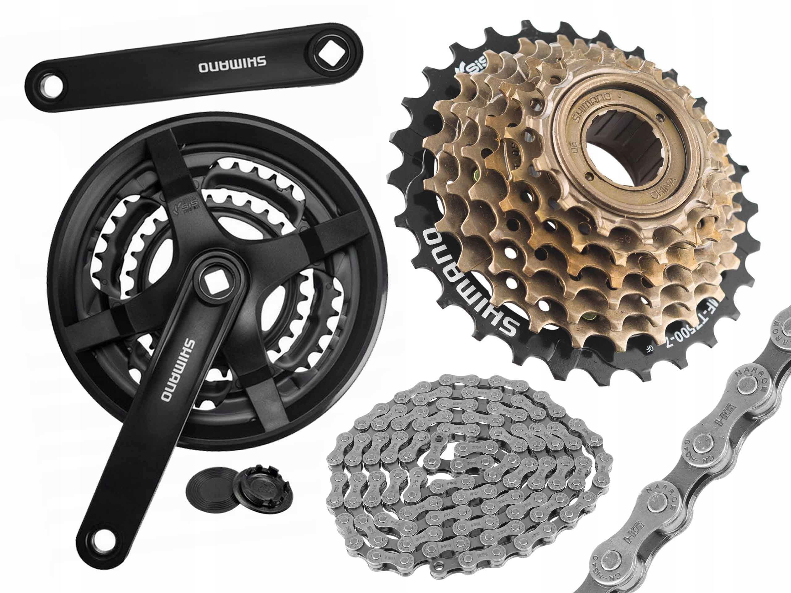Sada pohonu Shimano klika FC-TY301 volnoběžka TZ500 7rz řetěz HG40