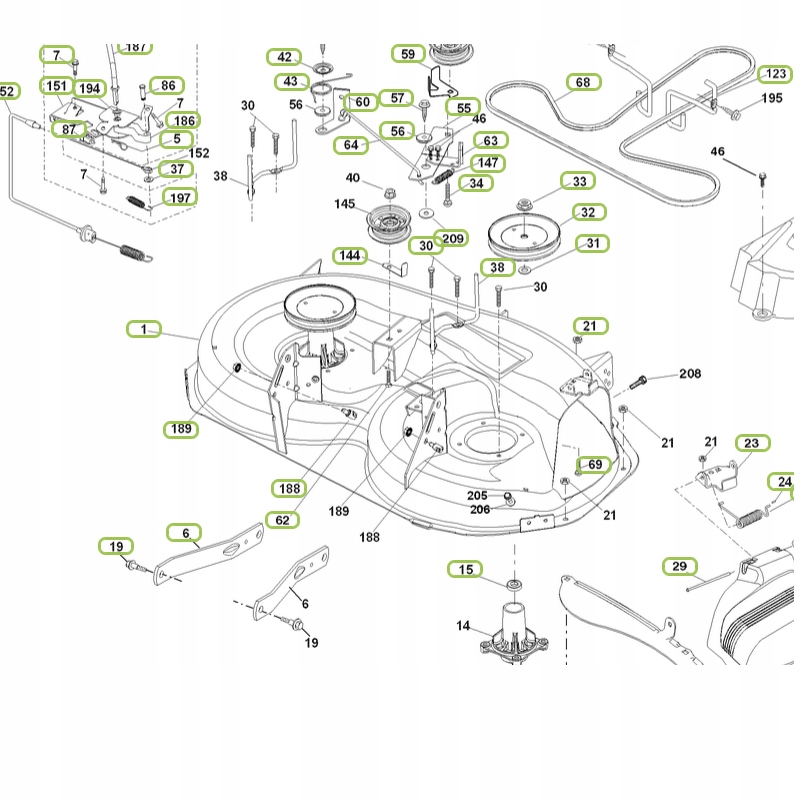 KOSISKO DECK 97CM DO HUSQVARNA LT151 LT1597 LTH151 LTH1797 ZENOAH LT1338 OR Typ kosisko