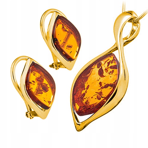 Zlatý Komplet klipů přívěsek ze Stříbra 925 pozlacený s Baltský Jantar