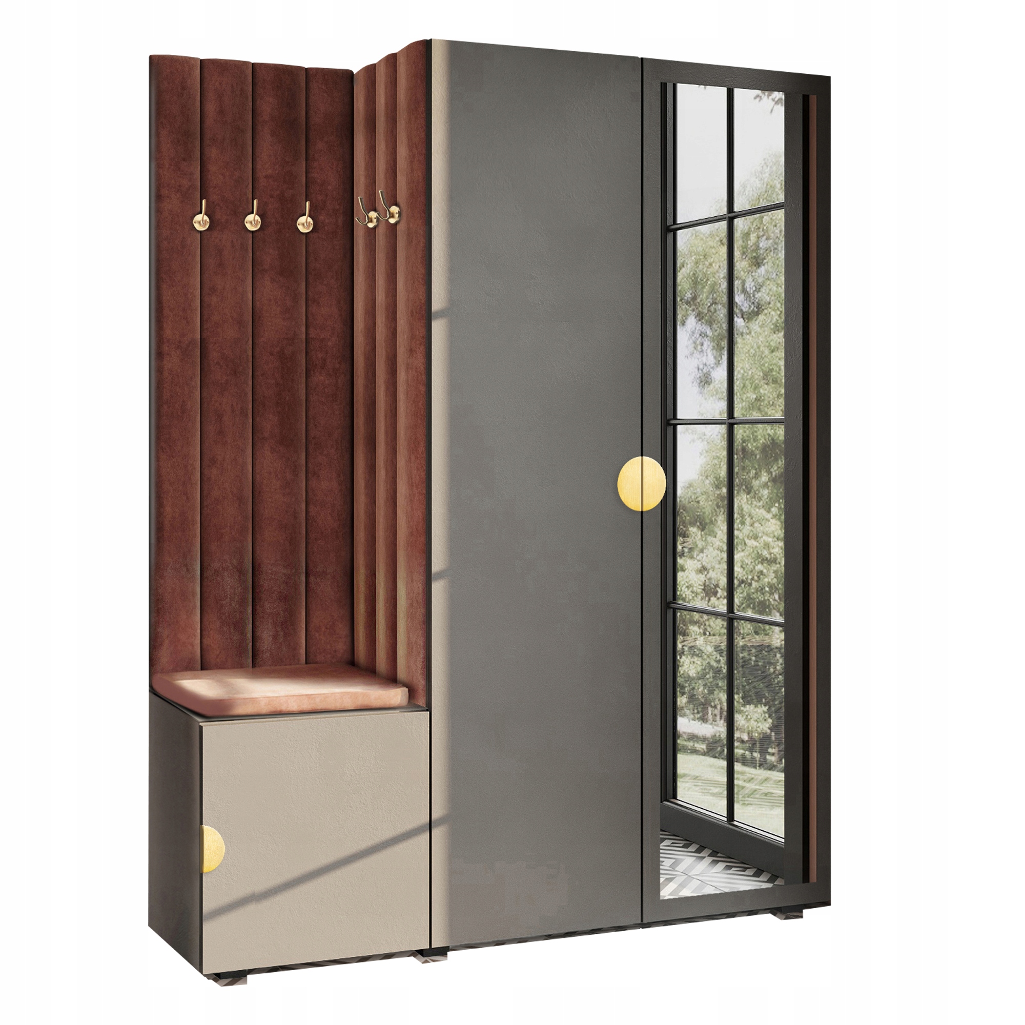 Šatník Do Předsíně Se Sedákem Se Zrcadlem Šedý Zlatý Moon 63