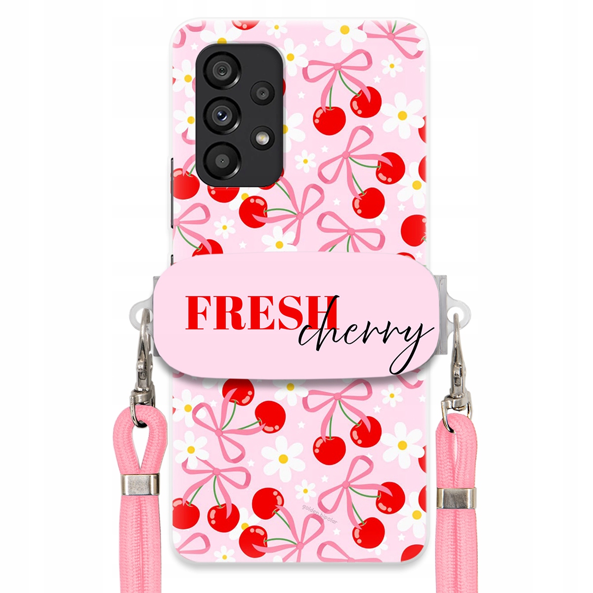 Puzdro pre Samsung M53 5G Case držiak na šnúrku Ružový Fresh Cherry Kokardy