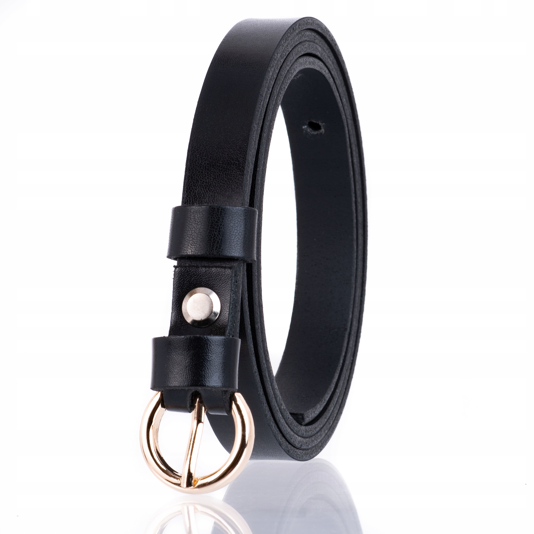 

Wąski pasek Sepher skórzany Czarny złota klamra