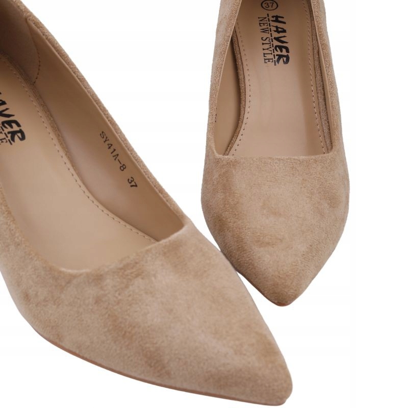 BEŻOWE CZÓŁENKA DAMSKIE NA SŁUPKU ZAMSZOWE WYGODNE Stan opakowania oryginalne