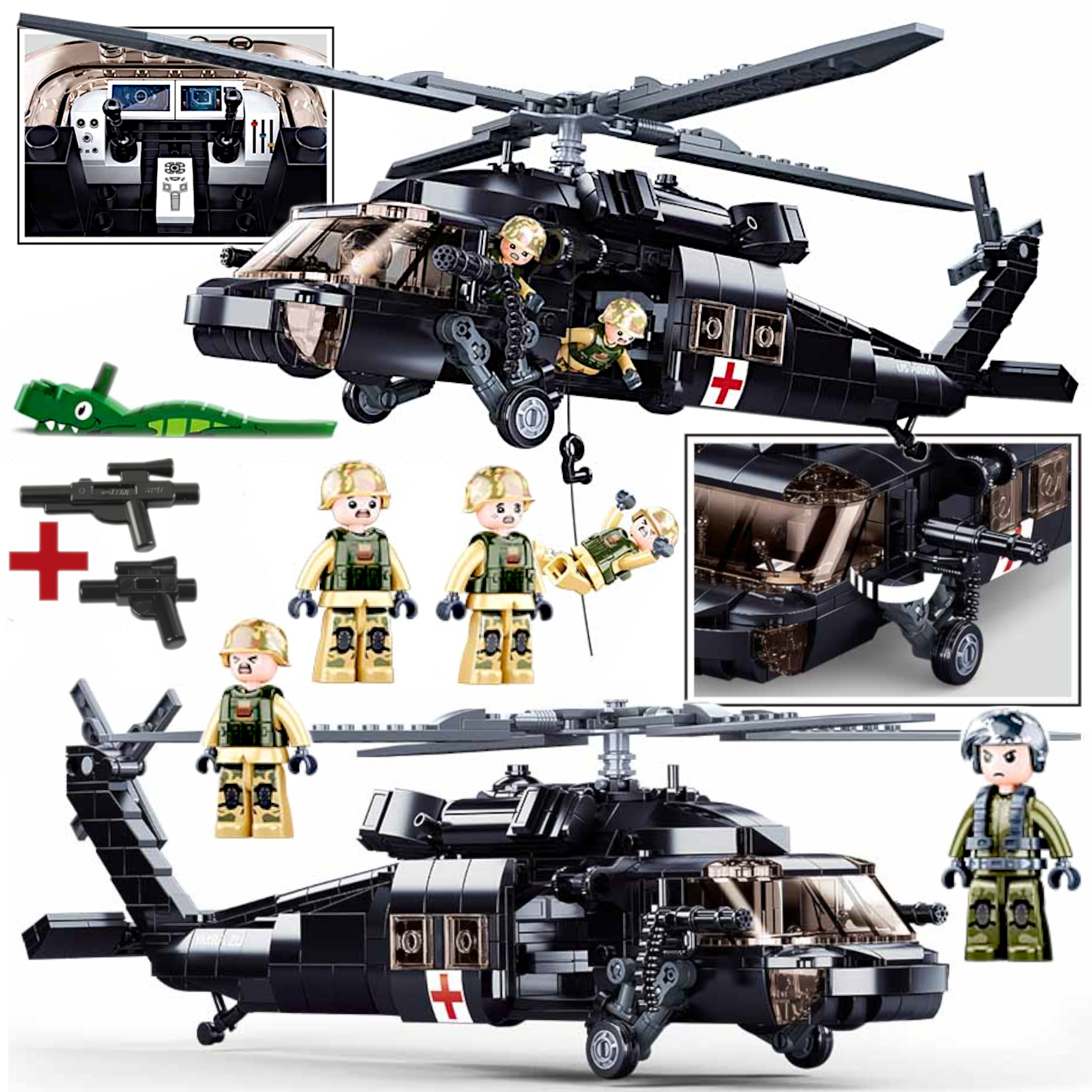 Stavebnice Vrtulník H-60 Black Hawk 692 ks. Vrtulník Figurky Lego Zbraň