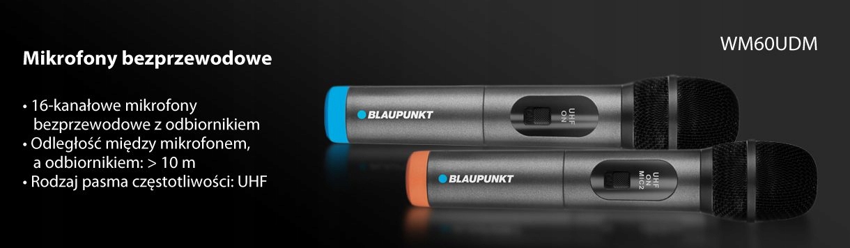 Podwójny mikrofon bezprzewodowy UHF Blaupunkt WM60UDB+ PREZENT Rodzaj pojemnościowy