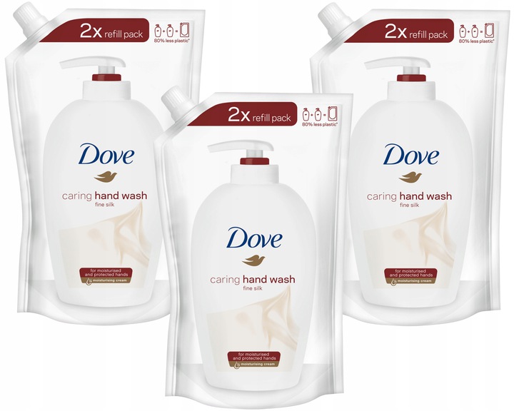 Dove Caring Fine Silk Tekuté mýdlo Náhradní náplň 3 x 500 ml