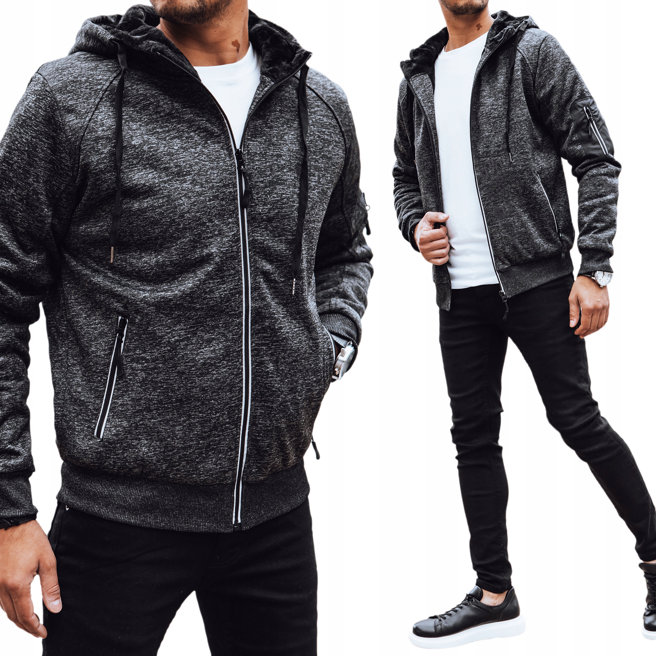 Ciepła Gruba Bluza Męska Z Kapturem roz. XXL