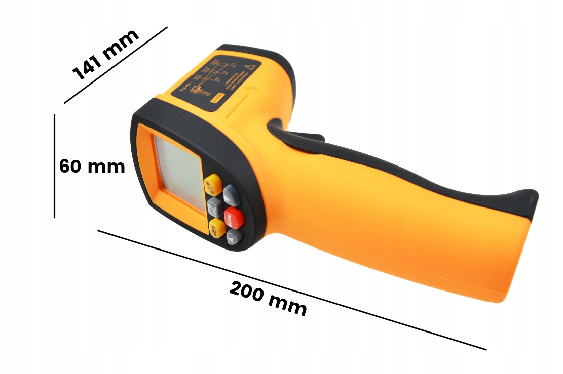 PIROMETR termometr laserowy bezdotykowy EMISYJNOŚĆ PODCZERWIEŃ -30+1650°USB Kolor żółty