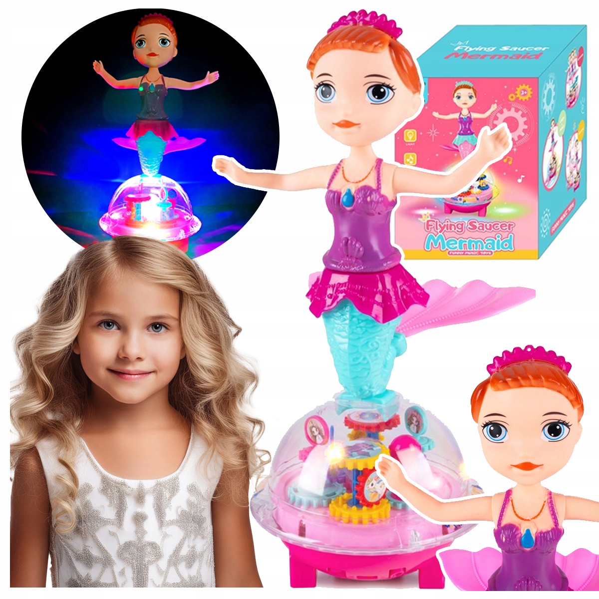 TAŃCZĄCA SYRENKA Lalka Jeździ Mija Przeszkody TAŃCZY 360 ŚWIECI ŚPIEWA Wysokość produktu 33 cm