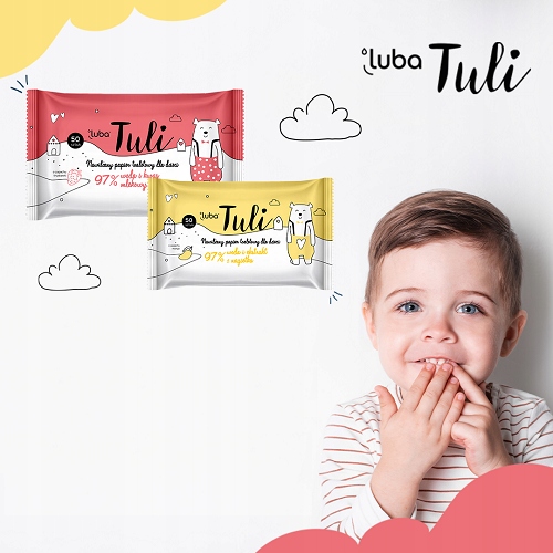 Nawilżany Papier Toaletowy dla dzieci LUBA Tuli o zapachu Mango 50 listków Linia LUBA CHUSTECZKI TULI