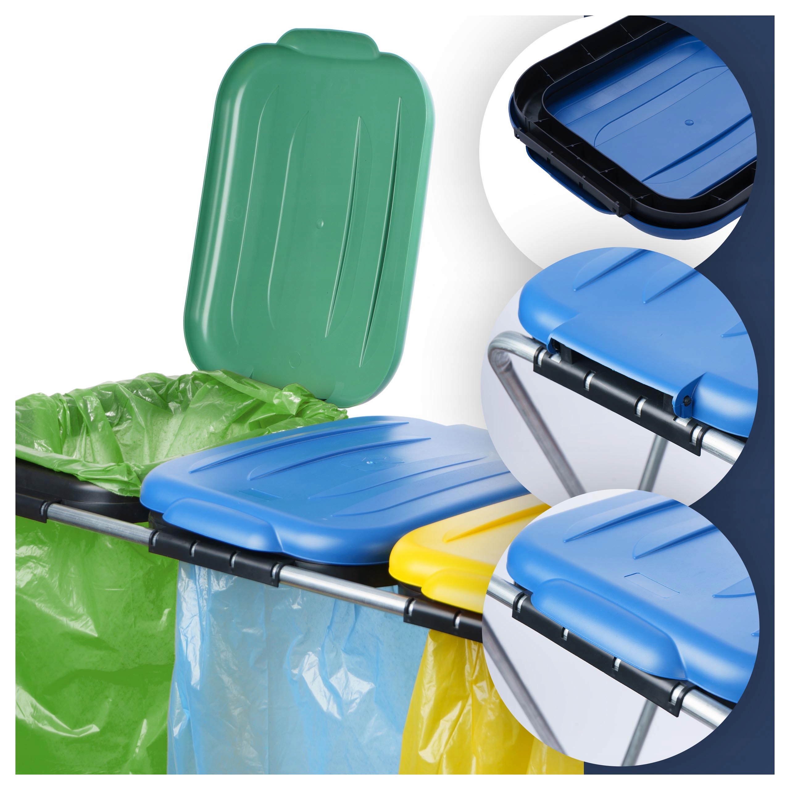 STELAŻ KOSZ 3 STANOWISKA NA ŚMIECI STOJAK NA WORKI DO SEGREGACJI ŚMIECI Marka Begris