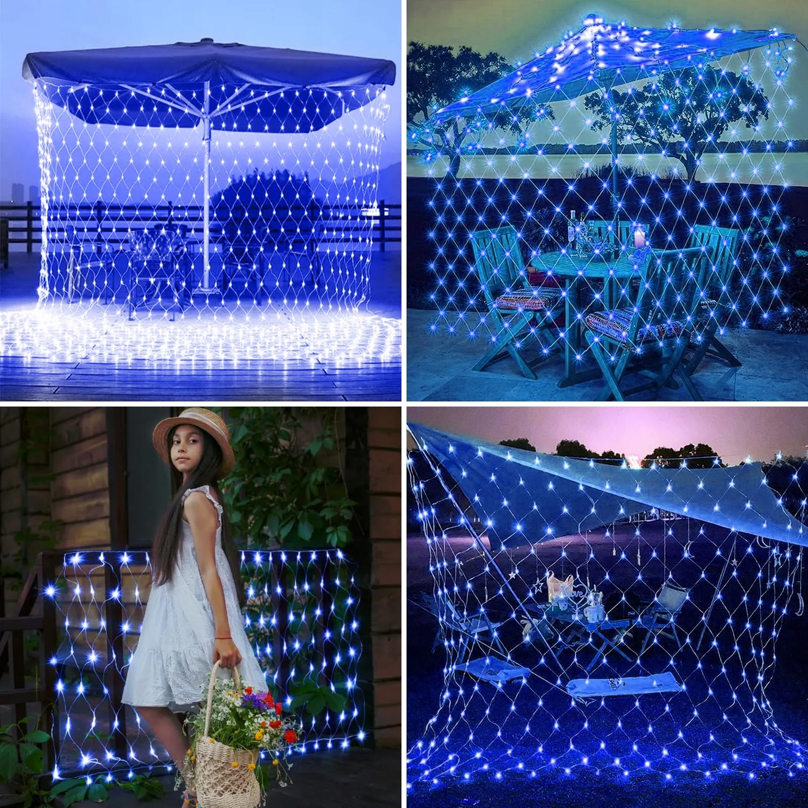 JIMACRO Siatka Świetlna Solarna Lampki Wodoodporne 2x3m 192 LED 8 Trybów — miniatura 7