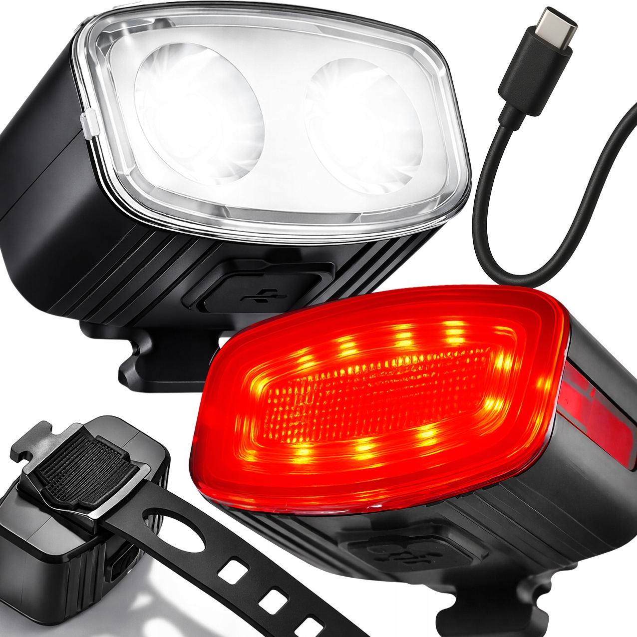 Zestaw lampek rowerowych na Przód Tył lampki rowerowe oświetlenie Led Usb