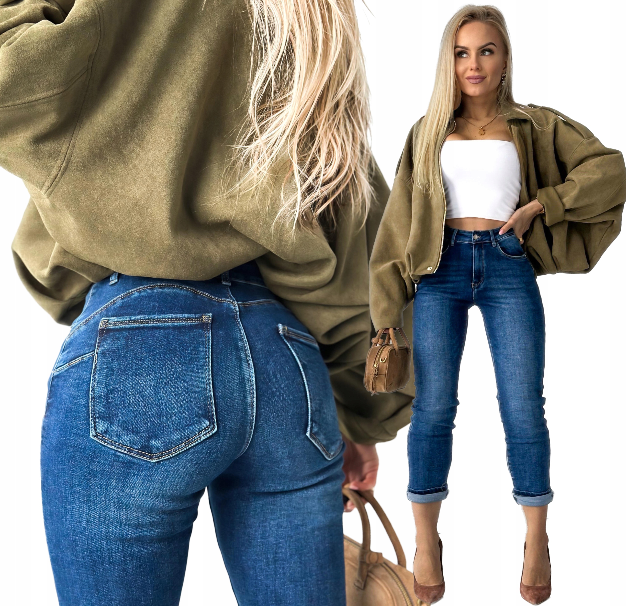 Spodnie damskie Jeansy wyszczuplające wysoki stan rurki Push-up L Kristina