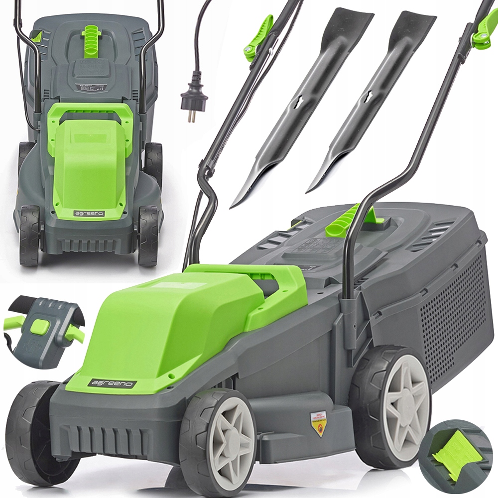 KOSIARKA elektryczna 32cm 2200W Napęd PASOWY Mega MOC 2x NOŻ agreeno AG021