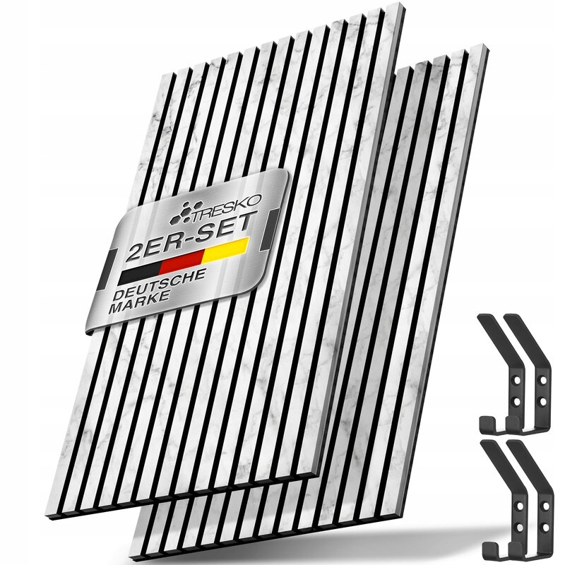 Tresko Panele Akustyczne 120x60 cm 2 szt. Ścienne 3D Białe Marmur Haczyki