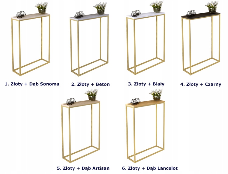 KONSOLA GLAMOUR ZŁOTA METALOWY STELAŻ WĄSKA KOLORY Marka Elior