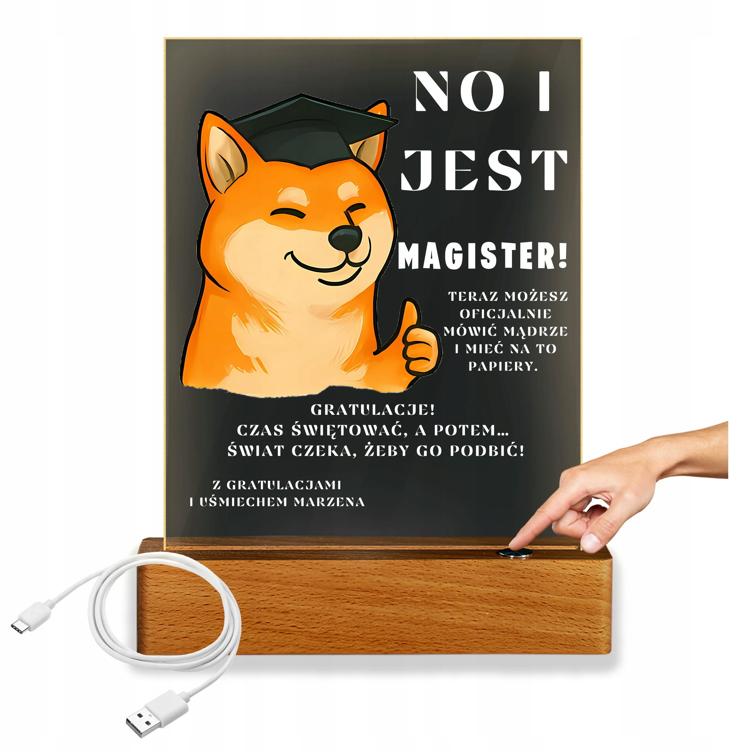 Lampka Nocna Led Statuetka Zestaw Dla Studenta Studentki Absolutorium Imię