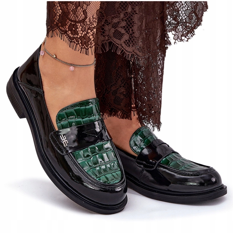 Lakované Mokasíny Přírodní Kůže Lisovaná Vinceza 91125 Zelené 37