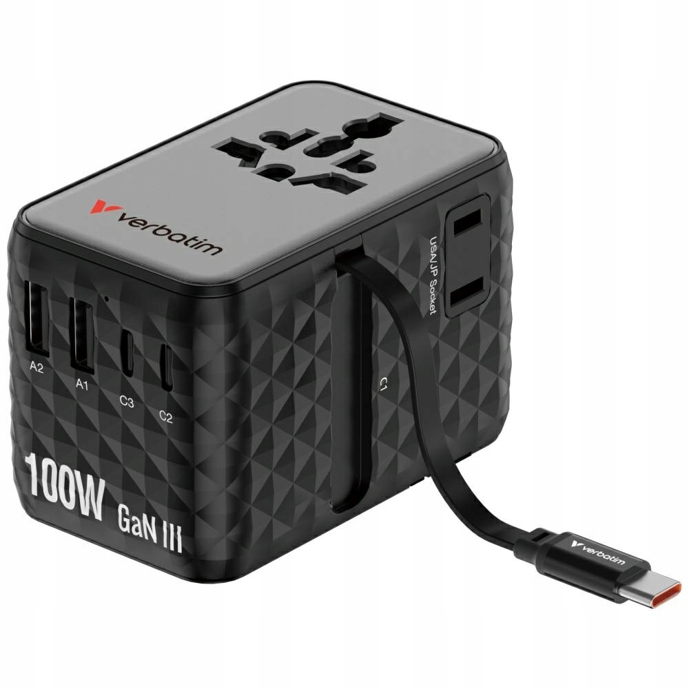 Verbatim Cestovní adaptér Eu/uk/us GaN 2xUSB-C/2xUSB-A/1xUSB-C Pd 100W č