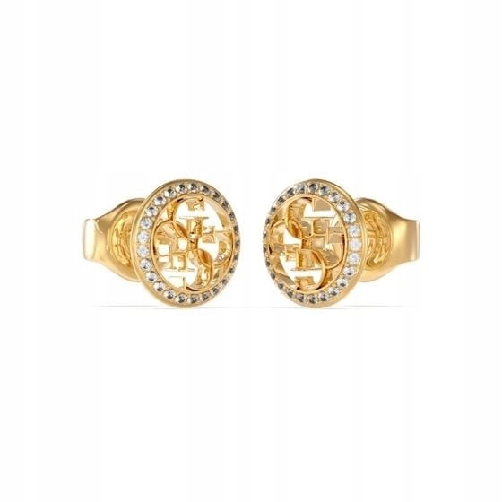 Náušnice Guess Life 4G Kolečka zirkon ocel ušlechtilá zlatá tyčinka