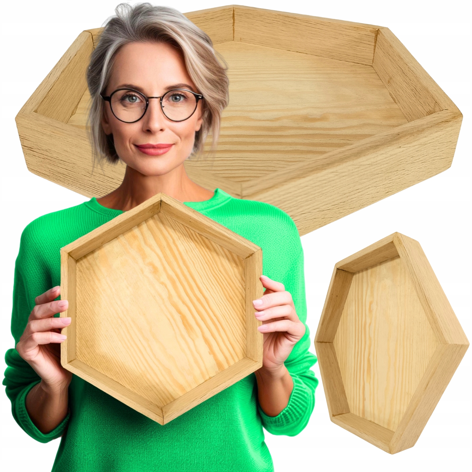 Dřevěný dubový rám Hexagon základna pod Mech chrobotek Lity Dub dekorace