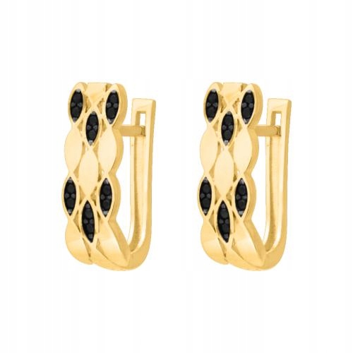 Náušnice zlaté 585 obdélníkové s Černými zirkony 2.75 g