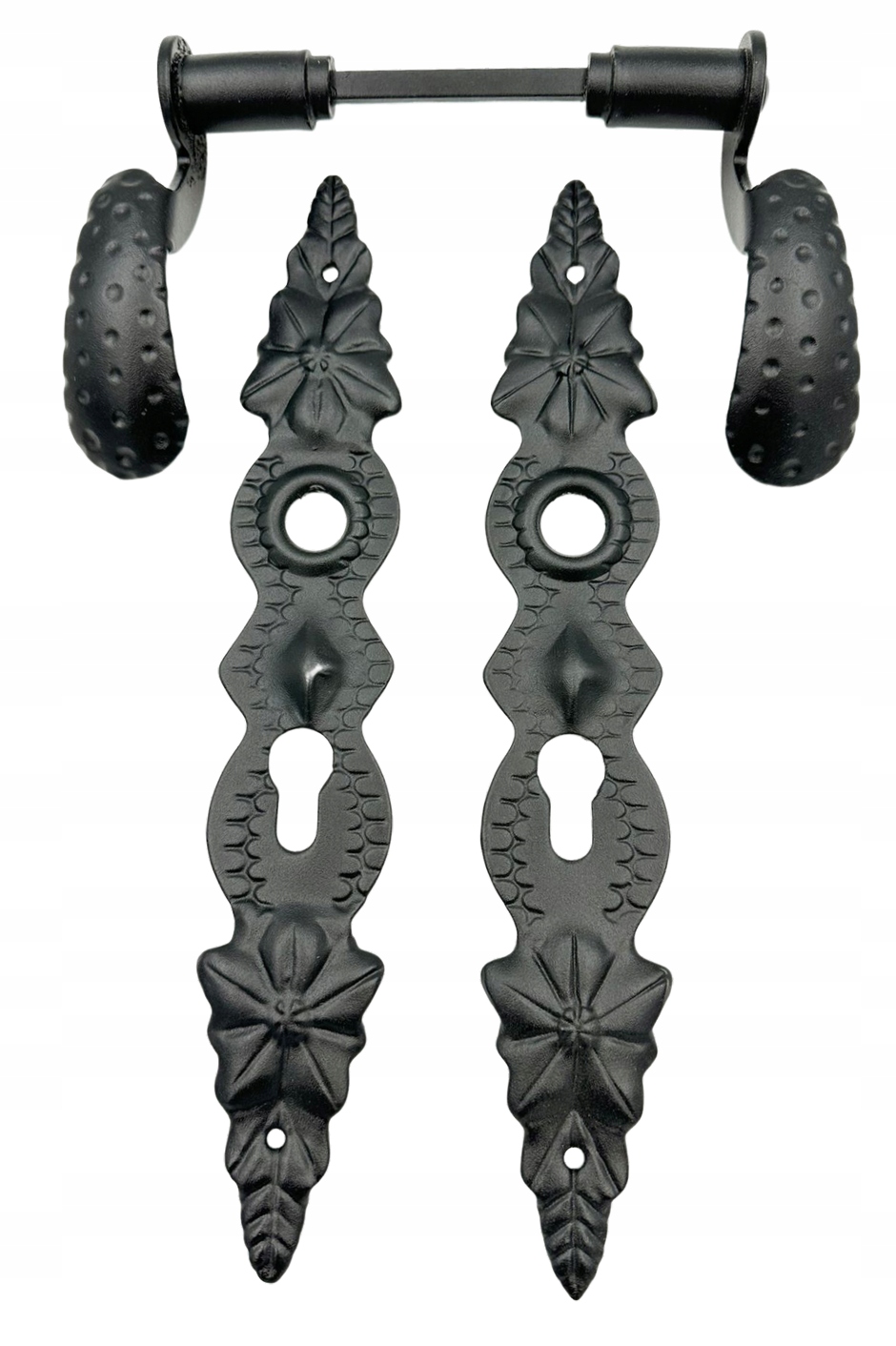 Kovaná Klika S Štítem Černá Prášková Ozdobná Retro Pro Dveře Brány