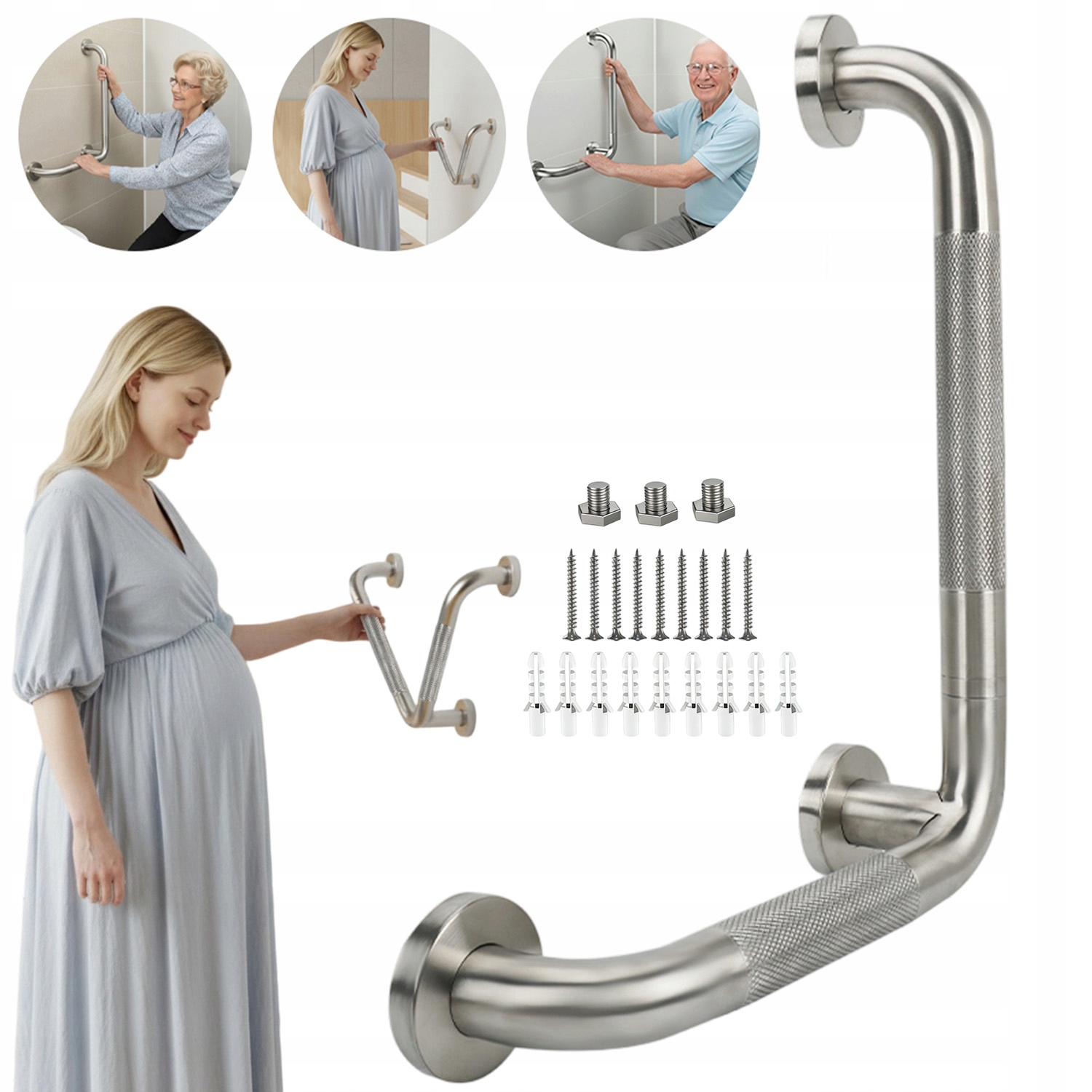 Pomocniczy Uchwyt Łazienkowy Poręcz Asekuracja Seniora Niepełnosprawnych