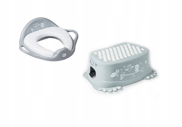 Zestaw NAKŁADKA miękka na SEDES do toalety PODNÓŻEK podest SOWY SZARE