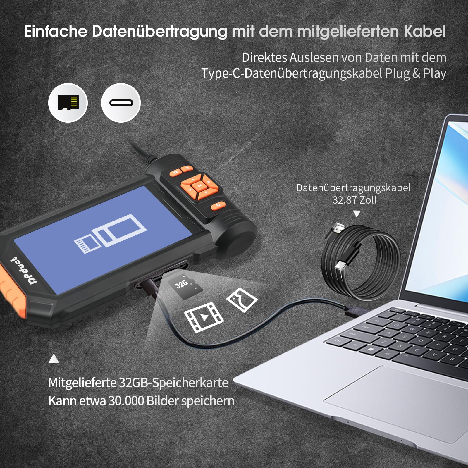 DPDUCT Kamera Inspekcyjna 10M Dualna 5 Calowy Ekran 1080P IP67 32GB LED — miniatura 5